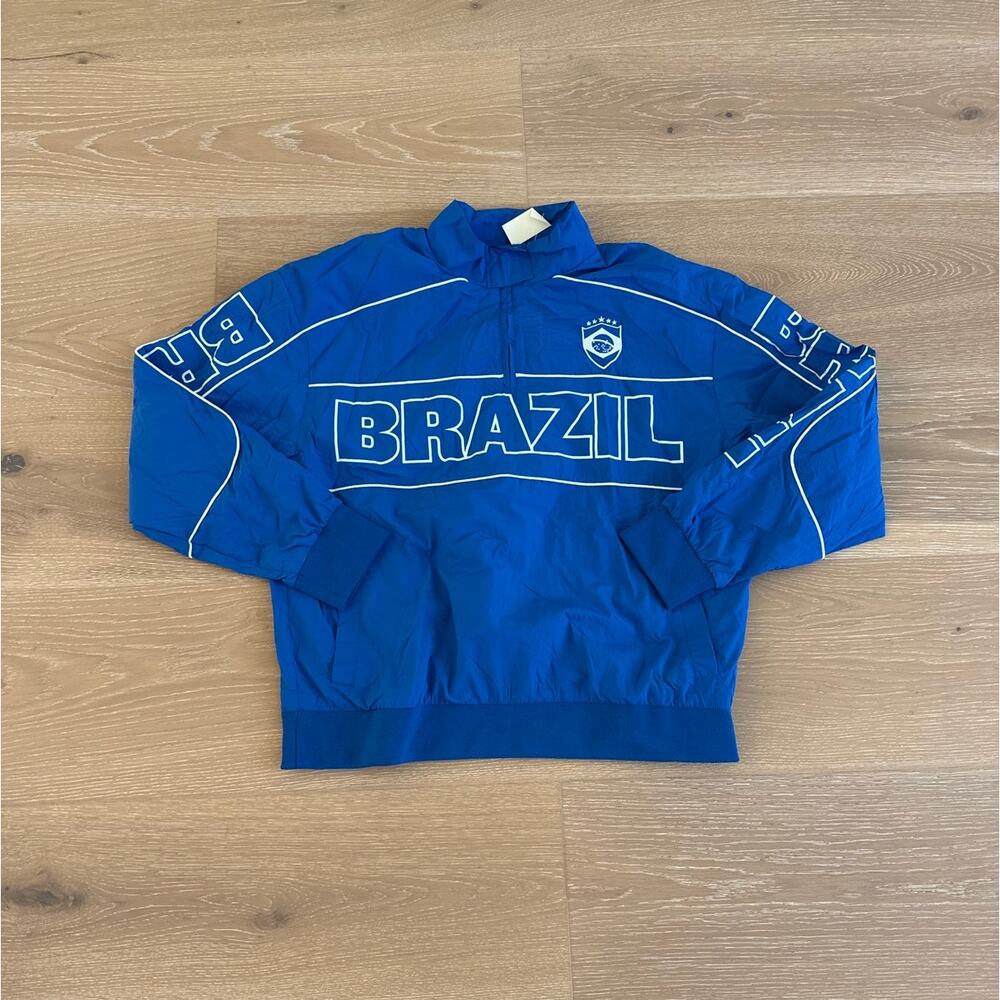 Goodie Two Sleeves Brazil Soccer Track Top Quarter Zip Size S/M Blue White